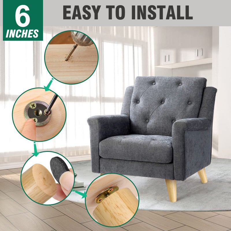 FoDau770 Rubber Wood Furniture Legs 6 Inches, Slant Tapered Wood Legs Mid Century Sofa Legs Set of 8, 5/16"" UNC Furniture Feet Replacement Legs for Cabinet Sofa Couch Dresser Chair Ottoman Table - Image 4